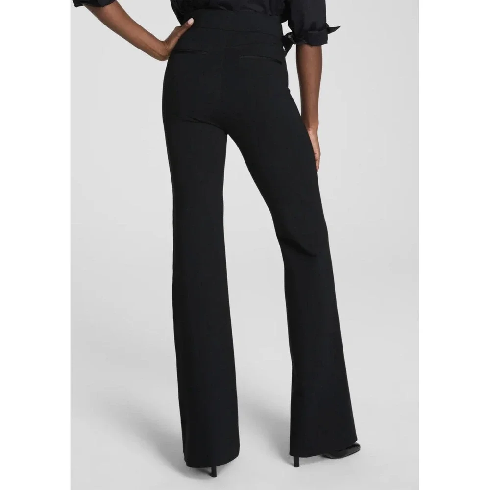 SPANX PerfectFit Ponte Flare Pants L Petite Black High Rise Pull On Trousers NWT